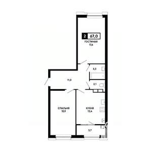 2-к квартира, вторичка, 67м2, 7/20 этаж