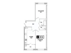 2-к квартира, вторичка, 58м2, 6/8 этаж