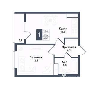 1-к квартира, вторичка, 40м2, 15/22 этаж