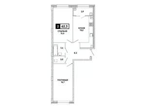 2-к квартира, вторичка, 62м2, 2/16 этаж