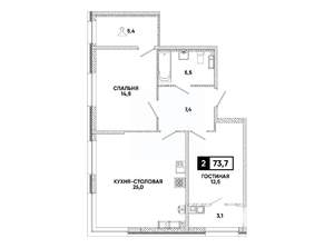 1-к квартира, вторичка, 74м2, 13/16 этаж