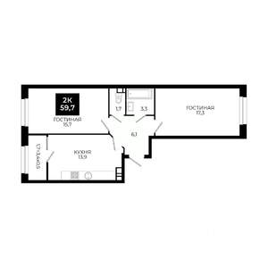 2-к квартира, вторичка, 60м2, 3/24 этаж