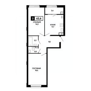 2-к квартира, строящийся дом, 63м2, 9/19 этаж