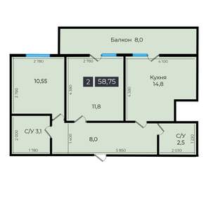 2-к квартира, вторичка, 59м2, 3/16 этаж