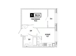 1-к квартира, вторичка, 33м2, 4/12 этаж
