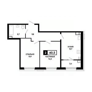 2-к квартира, вторичка, 61м2, 5/18 этаж