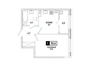 1-к квартира, вторичка, 33м2, 5/12 этаж