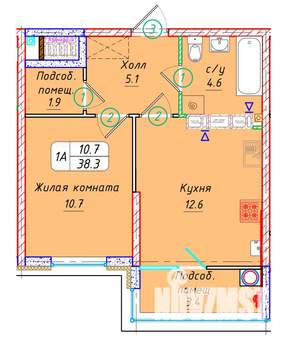 1-к квартира, вторичка, 38м2, 13/22 этаж