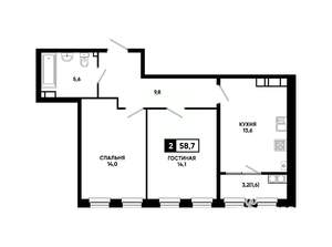 2-к квартира, вторичка, 59м2, 19/24 этаж