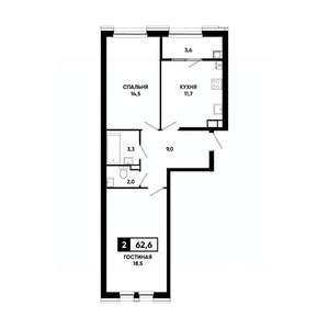2-к квартира, вторичка, 63м2, 5/16 этаж