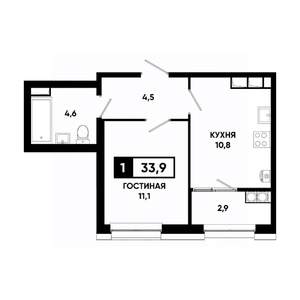 1-к квартира, вторичка, 34м2, 17/20 этаж