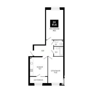 2-к квартира, вторичка, 62м2, 2/24 этаж