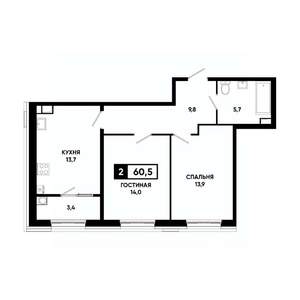 2-к квартира, вторичка, 61м2, 8/18 этаж