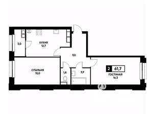 2-к квартира, вторичка, 62м2, 14/22 этаж