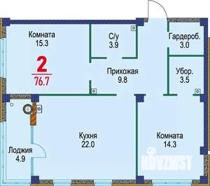 2-к квартира, строящийся дом, 77м2, 14/16 этаж