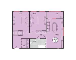 2-к квартира, строящийся дом, 62м2, 1/6 этаж