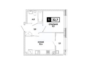 1-к квартира, вторичка, 33м2, 2/12 этаж