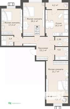 3-к квартира, вторичка, 109м2, 5/14 этаж