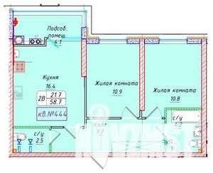 2-к квартира, вторичка, 59м2, 2/22 этаж