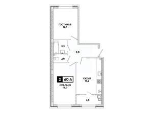2-к квартира, вторичка, 60м2, 2/8 этаж