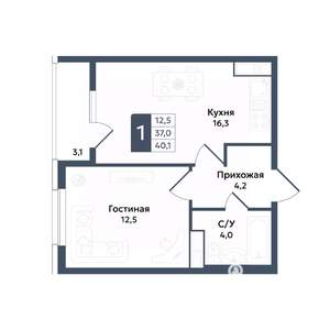 1-к квартира, вторичка, 40м2, 8/20 этаж