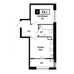 1-к квартира, вторичка, 33м2, 8/19 этаж