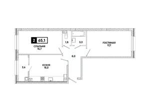 2-к квартира, вторичка, 65м2, 3/16 этаж