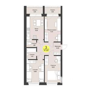 3-к квартира, строящийся дом, 93м2, 2/12 этаж