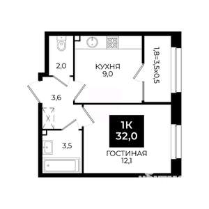 1-к квартира, вторичка, 32м2, 2/24 этаж