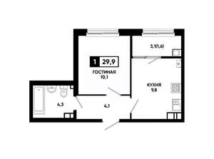 1-к квартира, вторичка, 30м2, 11/24 этаж