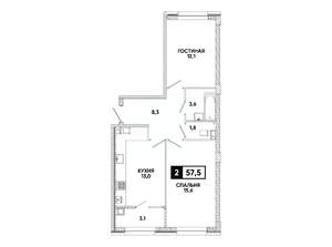 2-к квартира, вторичка, 58м2, 3/8 этаж