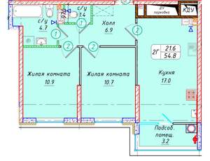 Студия квартира, вторичка, 55м2, 9/21 этаж