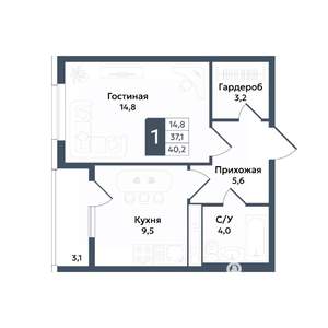 1-к квартира, вторичка, 40м2, 19/20 этаж