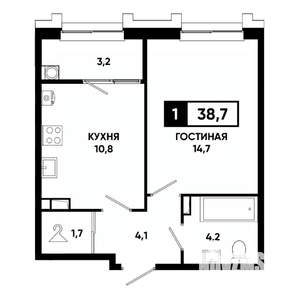 1-к квартира, вторичка, 39м2, 3/21 этаж