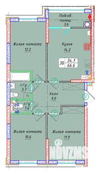 3-к квартира, вторичка, 67м2, 6/22 этаж