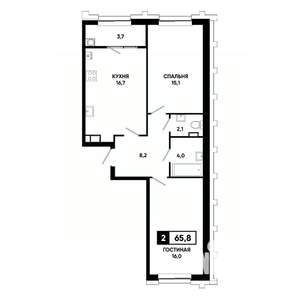 2-к квартира, вторичка, 66м2, 7/21 этаж