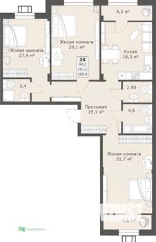 3-к квартира, вторичка, 109м2, 12/14 этаж