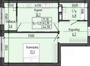 1-к квартира, вторичка, 45м2, 5/25 этаж