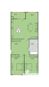 2-к квартира, строящийся дом, 70м2, 1/6 этаж