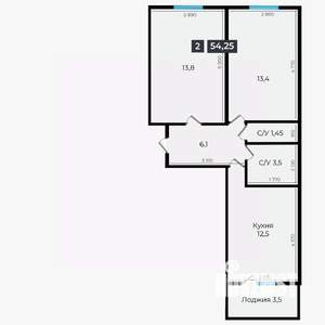 2-к квартира, вторичка, 54м2, 1/16 этаж