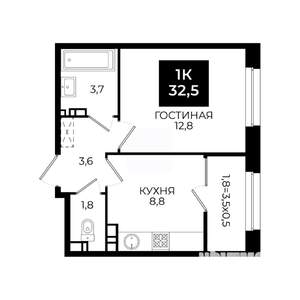 1-к квартира, вторичка, 33м2, 9/24 этаж