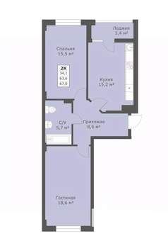 2-к квартира, вторичка, 67м2, 7/18 этаж