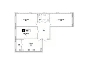 3-к квартира, вторичка, 88м2, 3/16 этаж