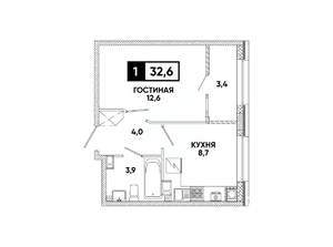 1-к квартира, вторичка, 33м2, 3/8 этаж