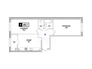 2-к квартира, вторичка, 65м2, 2/16 этаж