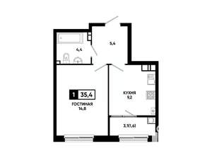 1-к квартира, вторичка, 35м2, 3/24 этаж