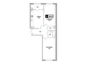 2-к квартира, вторичка, 65м2, 9/16 этаж