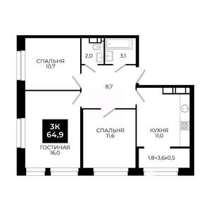 3-к квартира, вторичка, 65м2, 22/24 этаж