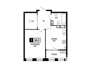 1-к квартира, вторичка, 38м2, 14/24 этаж