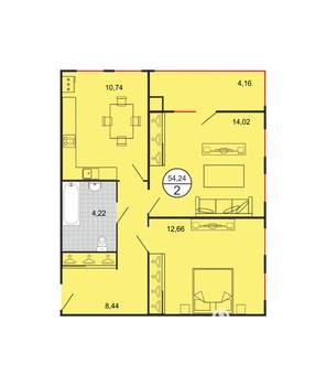 2-к квартира, вторичка, 54м2, 1/5 этаж